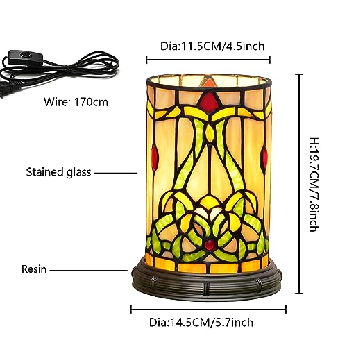Blivuself Tiffany Style Stained Glass Matam Table Lamp Living Room Bedroom Bedside Flower Vase Decor Small Night Light Cute Kids Accent E12 Led Cottage Aesthetic Nightstand Cylinder Vintage Desk Lamp - Image 3