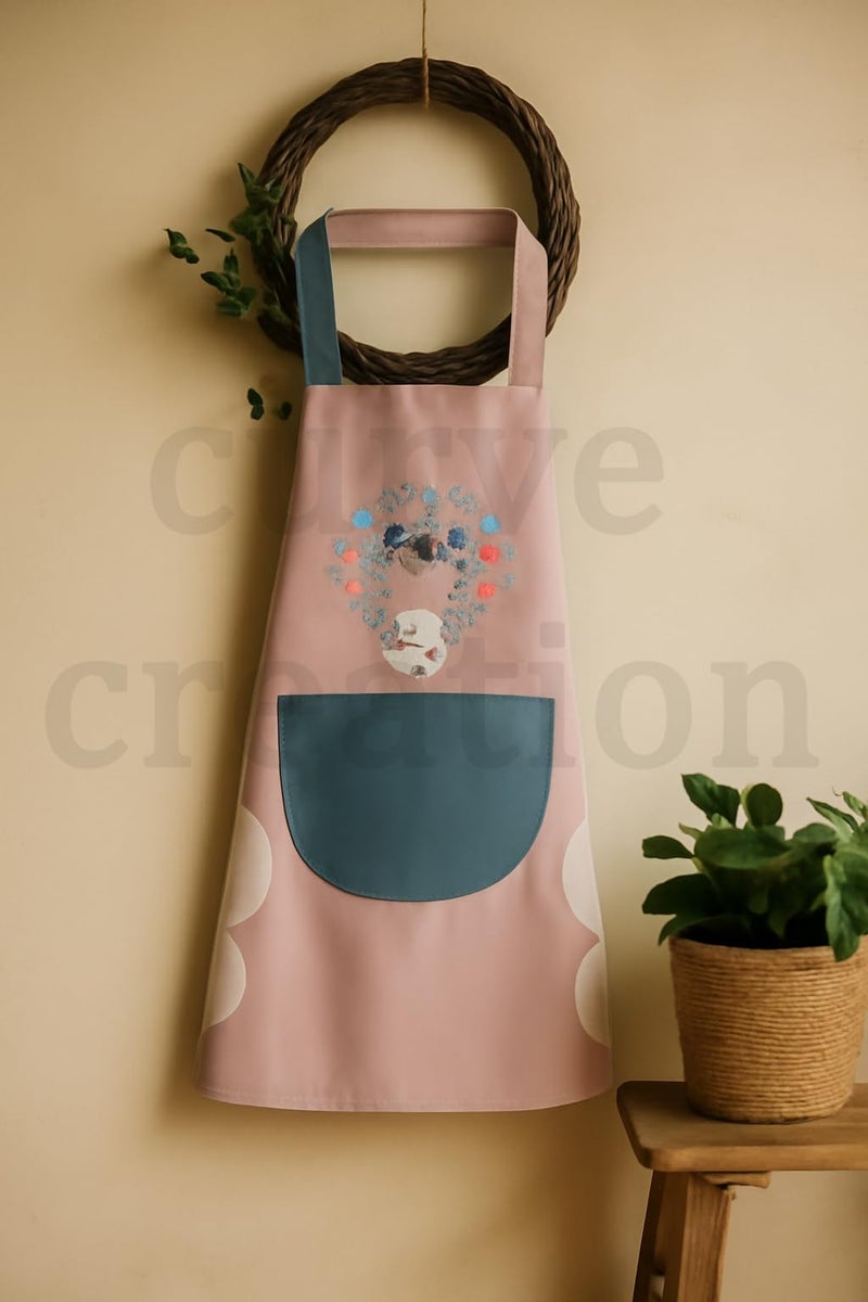 curve creation Waterproof Kitchen Apron For Women Comfortable Wear-resistant Chef Apron For Cooking Washable PVC Apron With Center Pocket Hand Towel Women And Men Chef Cooking (Blue + Pink) - Image 3