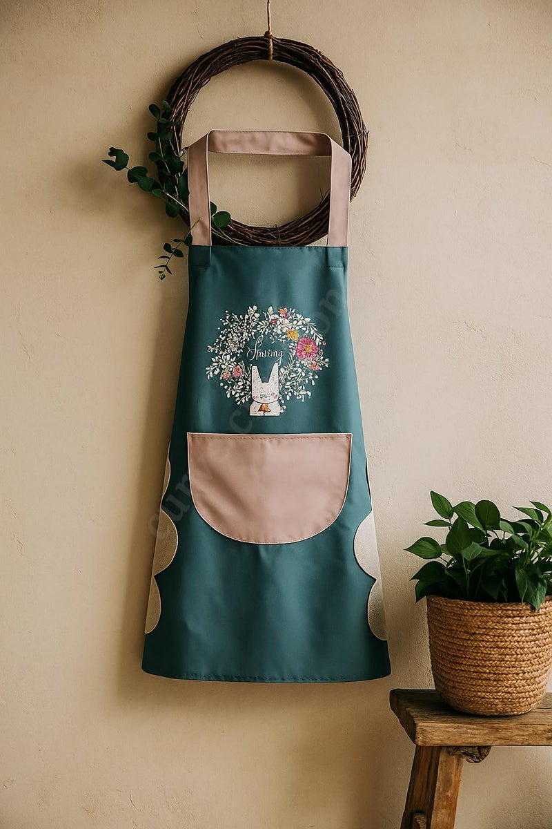 curve creation Waterproof Kitchen Apron For Women Comfortable Wear-resistant Chef Apron For Cooking Washable PVC Apron With Center Pocket Hand Towel Women And Men Chef Cooking (Blue + Pink) - Image 2