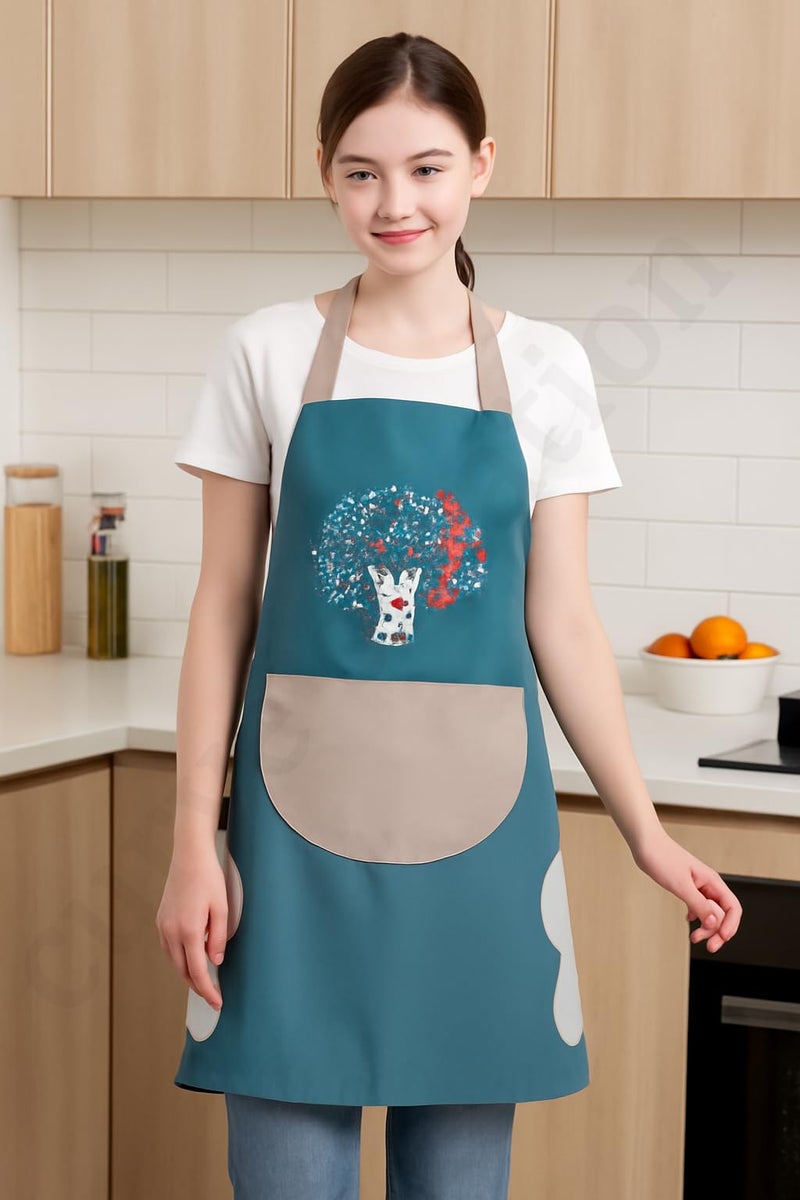 curve creation Waterproof Kitchen Apron For Women Comfortable Wear-resistant Chef Apron For Cooking Washable PVC Apron With Center Pocket Hand Towel Women And Men Chef Cooking (Blue + Pink) - Image 5