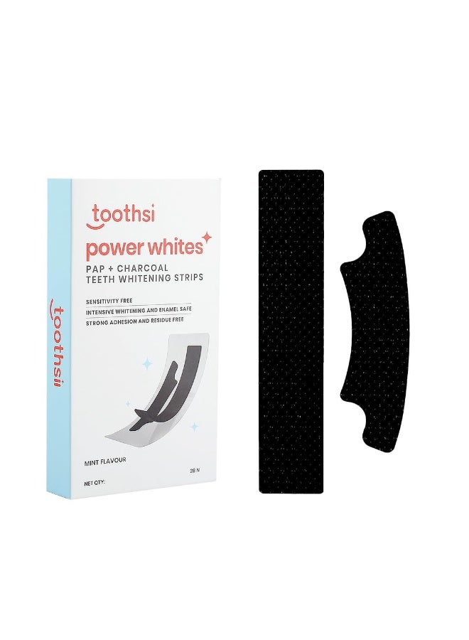 Toothsi شرائط تبييض الأسنان Toothsi Power Whites | تركيبة PAP + الفحم | العناية بالفم | فعالة وآمنة على المينا | إزالة تصبغات الأسنان | مادة ثابتة مانعة للانزلاق | نكهة النعناع | تكفي لـ 14 جلسة علاجية (28 شريطاً) - Image 1