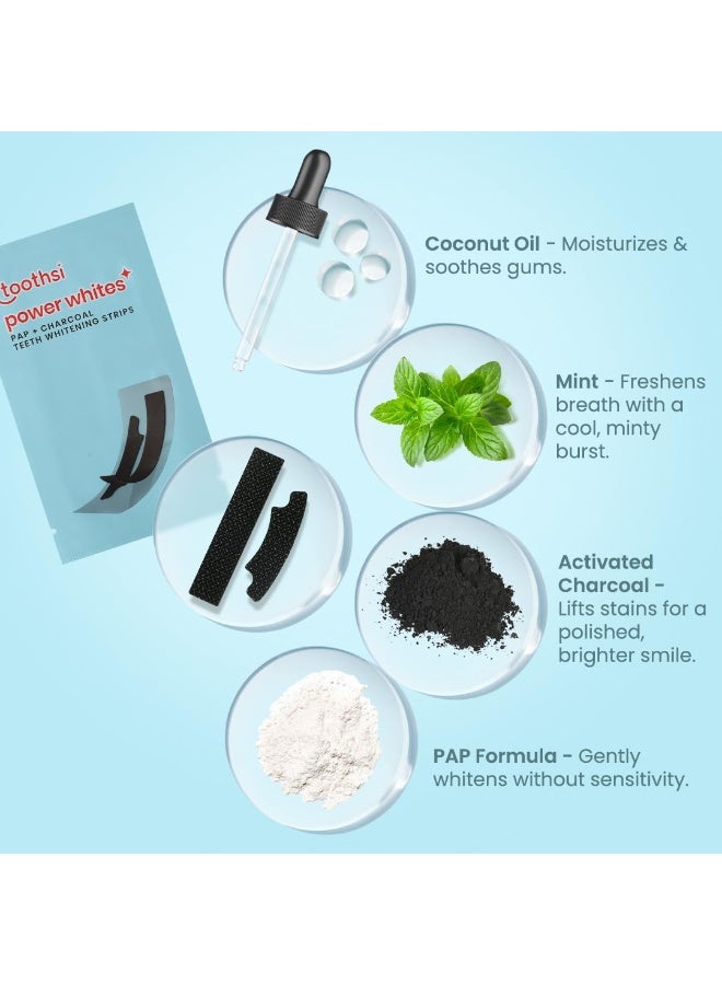 Toothsi شرائط تبييض الأسنان Toothsi Power Whites | تركيبة PAP + الفحم | العناية بالفم | فعالة وآمنة على المينا | إزالة تصبغات الأسنان | مادة ثابتة مانعة للانزلاق | نكهة النعناع | تكفي لـ 14 جلسة علاجية (28 شريطاً) - Image 2