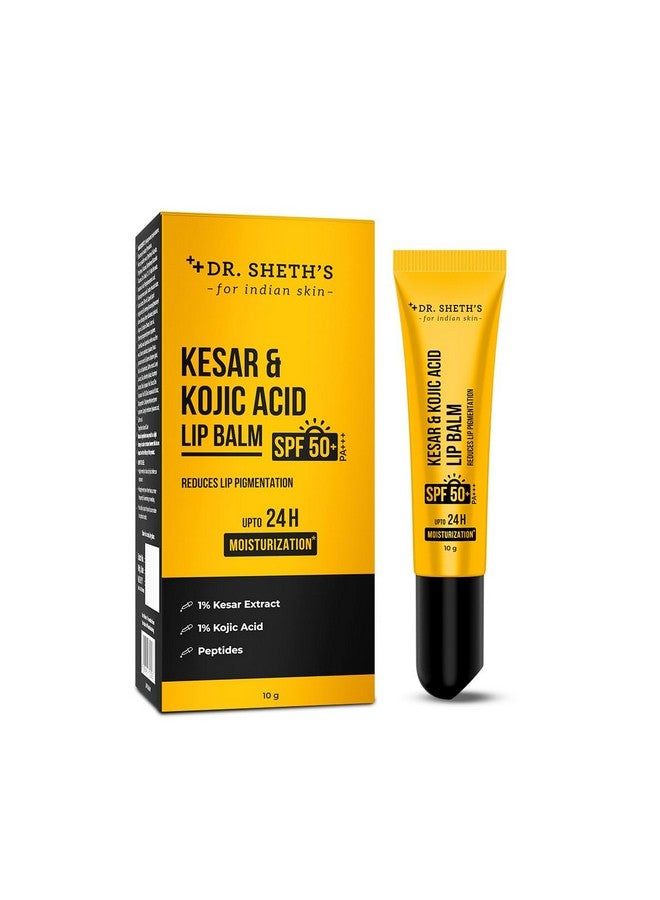 Dr. Sheth's Kesar & Kojic Acid Lip Balm|Reduces Lip Pigmentation|SPF 50+ PA+++|24H Moisturization|Non Sticky|Lightweight|For Dark,Dry,Flaky Lips|Natural Oils & Butters|All Genders|10g,Yellow pack of 1 - Image 1