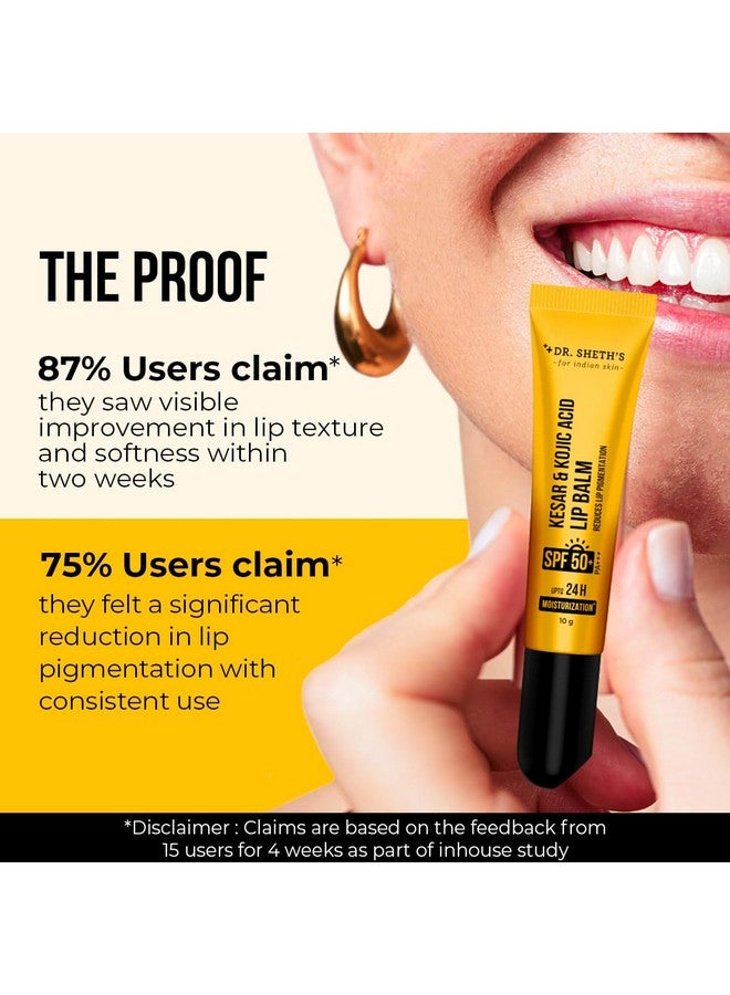 Dr. Sheth's Kesar & Kojic Acid Lip Balm|Reduces Lip Pigmentation|SPF 50+ PA+++|24H Moisturization|Non Sticky|Lightweight|For Dark,Dry,Flaky Lips|Natural Oils & Butters|All Genders|10g,Yellow pack of 1 - Image 5