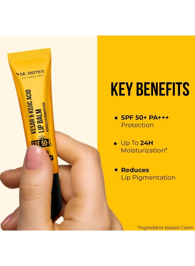 Dr. Sheth's Kesar & Kojic Acid Lip Balm|Reduces Lip Pigmentation|SPF 50+ PA+++|24H Moisturization|Non Sticky|Lightweight|For Dark,Dry,Flaky Lips|Natural Oils & Butters|All Genders|10g,Yellow pack of 1 - Image 2