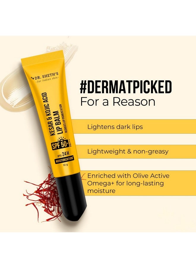 Dr. Sheth's Kesar & Kojic Acid Lip Balm|Reduces Lip Pigmentation|SPF 50+ PA+++|24H Moisturization|Non Sticky|Lightweight|For Dark,Dry,Flaky Lips|Natural Oils & Butters|All Genders|10g,Yellow pack of 1 - Image 3