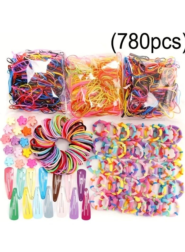 أخبار 780pcs Girls Barrette Hair Tie مجموعة ملونة ذيل حصان مشبك شريط المطاط مع مجموعة آيس كريم باريت الشعر - Image 2