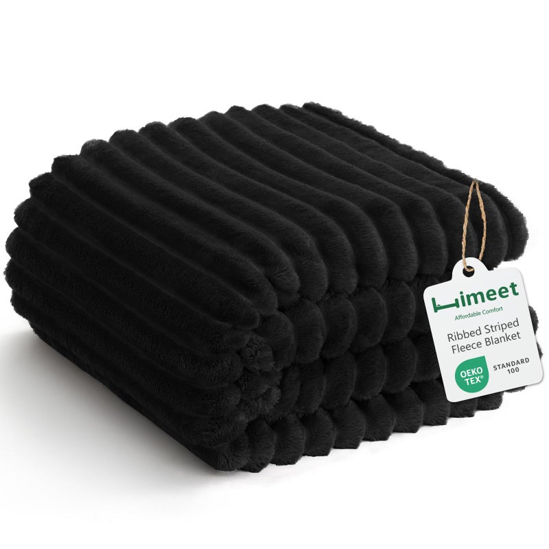 HIMEET Fleece Black Twin Blanket for Bed 300GSM Ribbed Soft Cozy Dog Blanket for Couch Graduation Birthday Gifts for Women Men Teen Boys College Dorm Essentials Camping Throws 60x80 Inches - Image 2