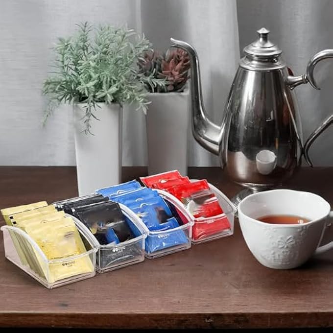 Bukela 2 Pack Acrylic Tea Packet Organizer Clear Tea Storage Box For Countertop Cabinet Kitchen Pantry Small Tea Caddy Holder For Beverage Supplies Sugar Salt Sweetened Spice Pouch - Image 4