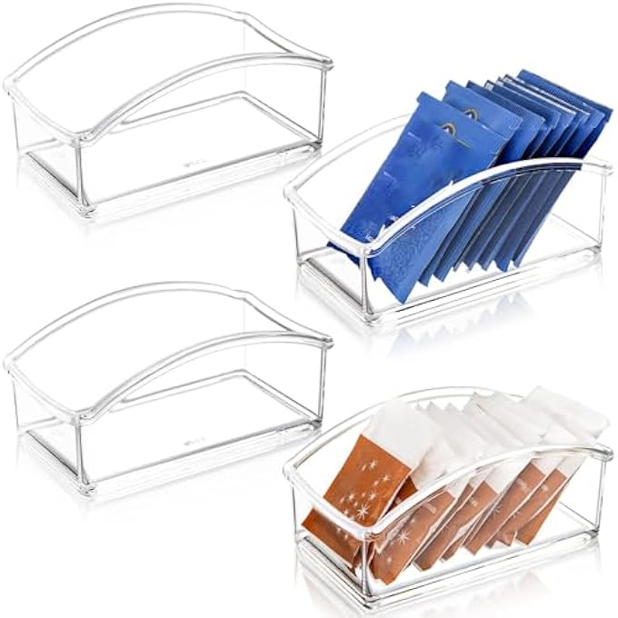 Bukela 2 Pack Acrylic Tea Packet Organizer Clear Tea Storage Box For Countertop Cabinet Kitchen Pantry Small Tea Caddy Holder For Beverage Supplies Sugar Salt Sweetened Spice Pouch - Image 1