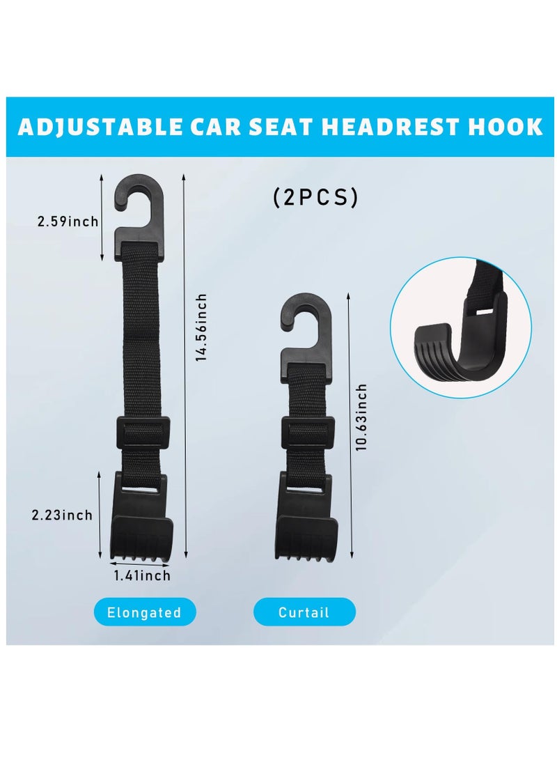 Suntown 2 PCS Car Seat Headrest Hooks, Adjustable Hanging Storage Organizer for Auto Back Seat, Universal Vehicle Interior Purse Bags Hanger Accessories for Umbrella Handbag Coat - Image 2