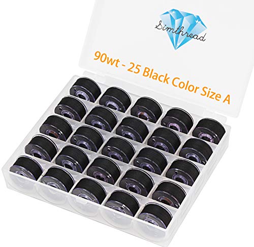 Simthread 25pcs 90 Weight Black Prewound Bobbin Thread Size A Class 15 SA156 with Clear Storage Plastic Case Box 60S2 for Brother Embroidery Thread Sewing Thread Machine DIY - Image 1