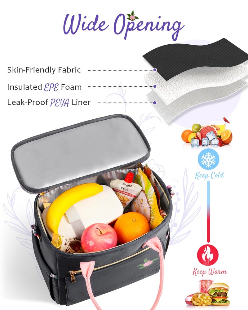 GLORIEROO Deluxe Insulated Lunch Box Bag Women - Leakproof Waterproof Cooler with Multi Pockets Removable Strap for Work Picnic - Teacher Mothers Day Christmas Birthday Gifts - Image 4