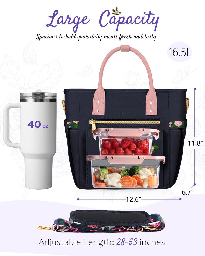 GLORIEROO Deluxe Insulated Lunch Box Bag Women - Leakproof Waterproof Cooler with Multi Pockets Removable Strap for Work Picnic - Teacher Mothers Day Christmas Birthday Gifts - Image 5