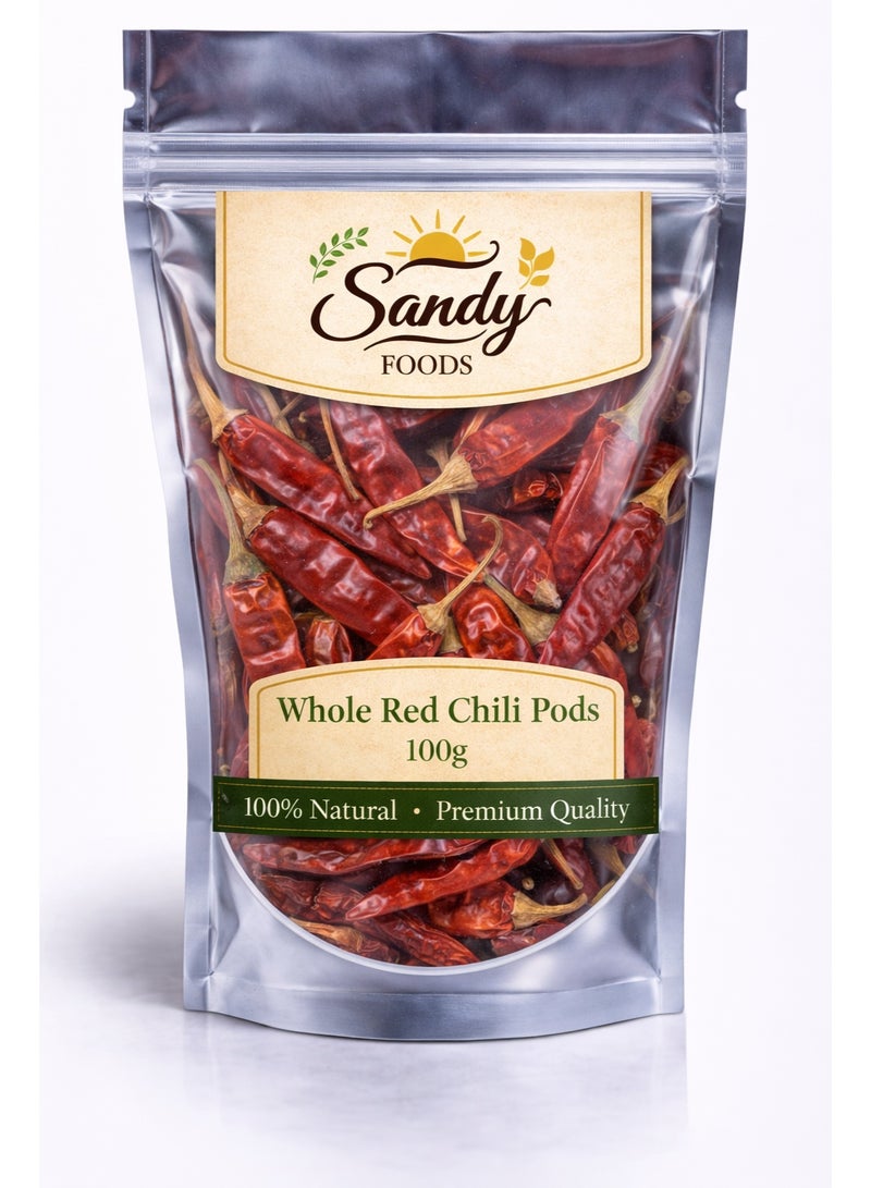 Sandy Foods Whole Red Chili Pods 100g – شطة حمراء قرون كاملة – طبيعي 100% – حرارة قوية – توابل فريش عالية الجودة - Image 1