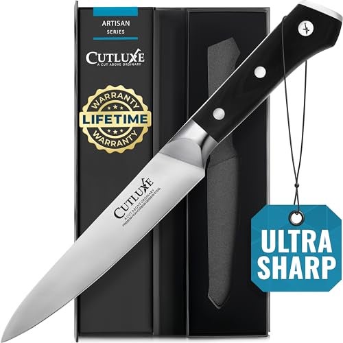 Cutluxe Kitchen Utility Knife 55 Paring Kitchen Knife  Razor Sharp Blade High Carbon German Steel Full Tang Ergonomic Handle Design  Artisan Series