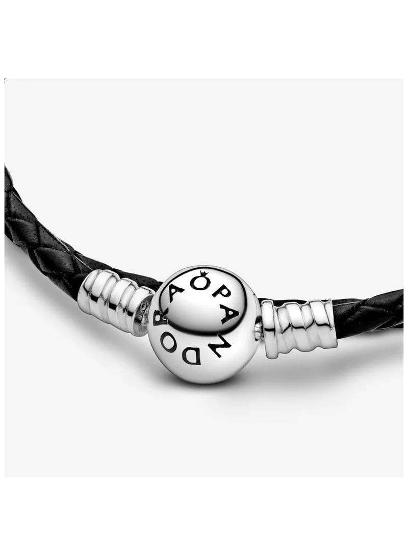 PANDORA Pandora Moments Double Black Leather Bracelet, 35 cm