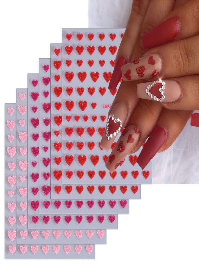 ZEYER Valentine's Day Nail Art Stickers Decals 3D Embossed Romantic Red Pink Heart Valentine's Day Nail Decals Hot Pink Heart Design Nail Art Supplies for Women New DIY Manicure Decor 6PCS - Image 1