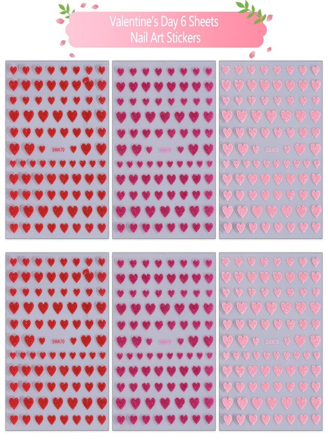 ZEYER Valentine's Day Nail Art Stickers Decals 3D Embossed Romantic Red Pink Heart Valentine's Day Nail Decals Hot Pink Heart Design Nail Art Supplies for Women New DIY Manicure Decor 6PCS - Image 2
