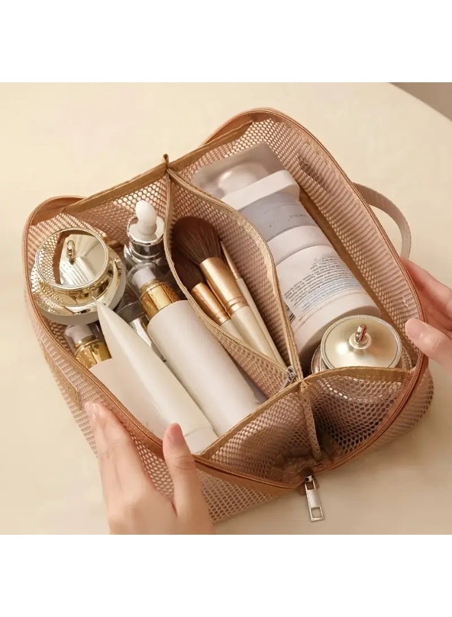 KHAJUL Nylon Mesh Transparent Cosmetic Bag - Multi-Functional Travel Toiletry Organizer with Zipper Closure, Lightweight & Spacious Design for Women - Image 3