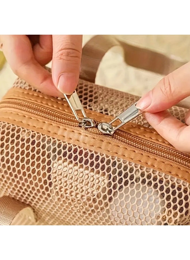KHAJUL Nylon Mesh Transparent Cosmetic Bag - Multi-Functional Travel Toiletry Organizer with Zipper Closure, Lightweight & Spacious Design for Women - Image 4