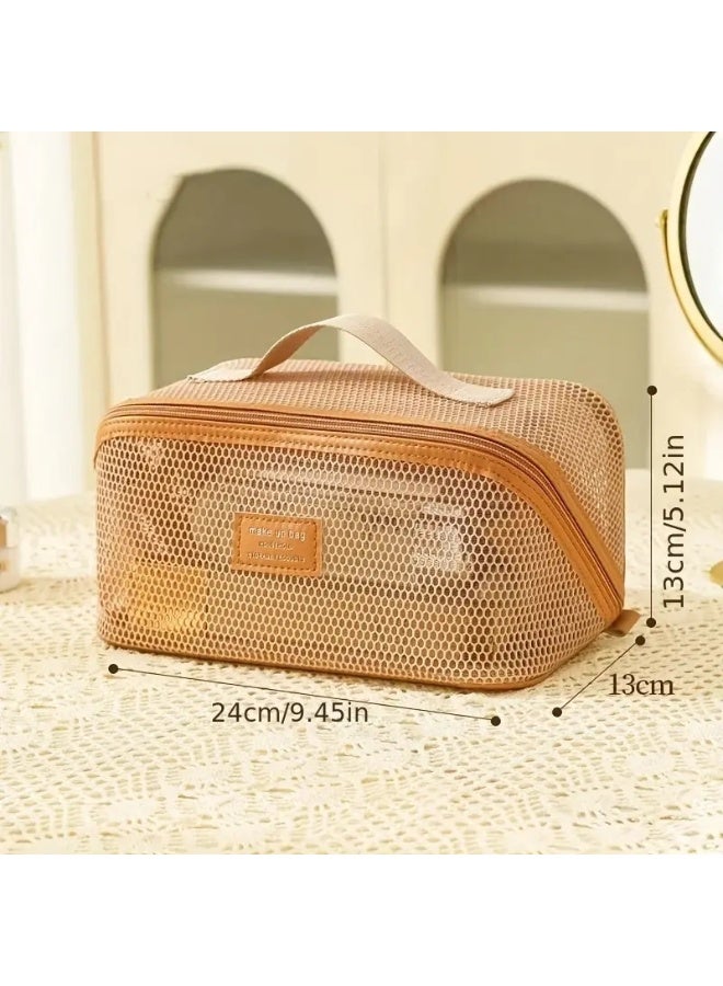 KHAJUL Nylon Mesh Transparent Cosmetic Bag - Multi-Functional Travel Toiletry Organizer with Zipper Closure, Lightweight & Spacious Design for Women - Image 2