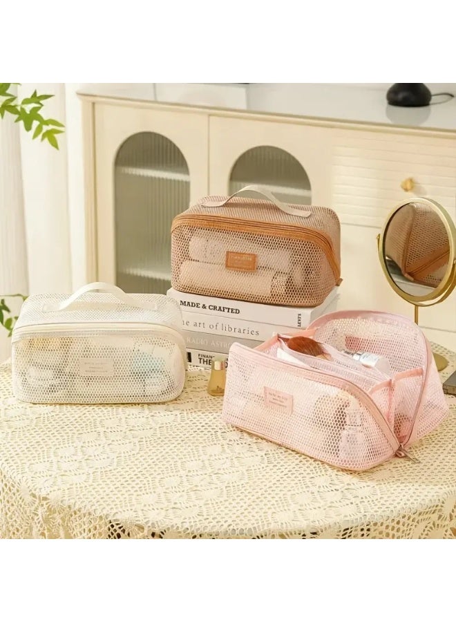 KHAJUL Nylon Mesh Transparent Cosmetic Bag - Multi-Functional Travel Toiletry Organizer with Zipper Closure, Lightweight & Spacious Design for Women - Image 5