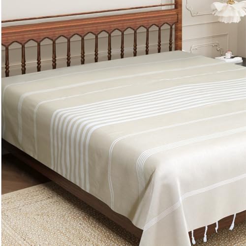 Värde Handmade Double Bedsheet 210 TC | Without Pillow Cover | Handloom Cotton Bedsheets for Double Bed | Double Bedsheet for Summer (Size 90X100 Inches, 7.5 x 8.3 Feet (Cotton Seed, King Size) - Image 1