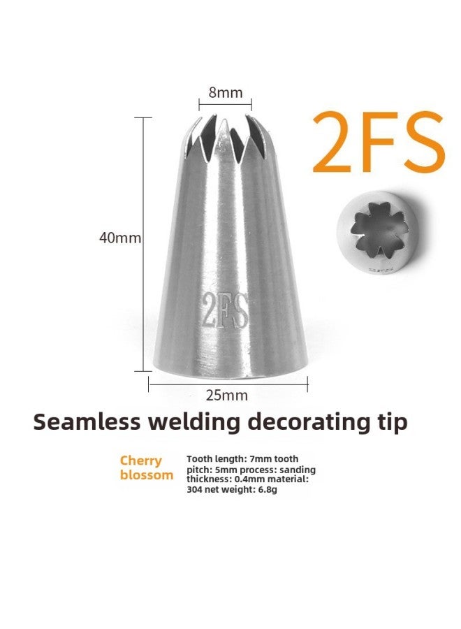 304 Stainless Steel Pastry Nozzle 6-tooth Belt Number Seamless Welding Cream Nozzle Large Cake Decorating Tool-Specifications:2FS  - Image 1