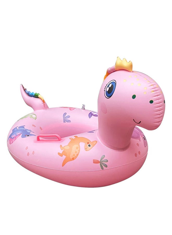 Generic Inflatable Children's Swimming Ring Cartoon Animal Seat Ring Handle Boat Floating Toy Easy To Use Durable For Outdoor Play-Color:Dinosaur (powder) - Image 1