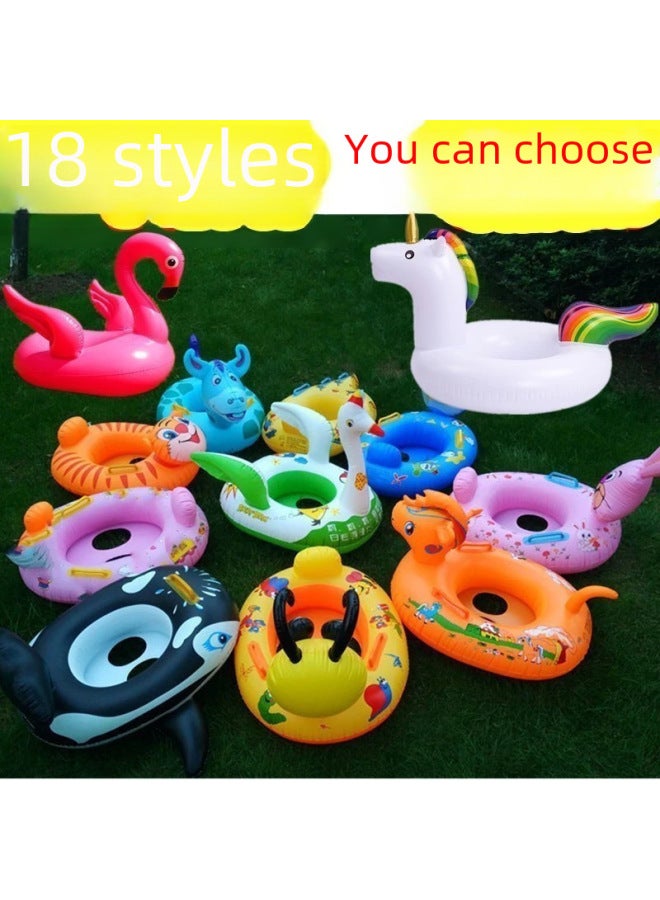 Generic Inflatable Children's Swimming Ring Cartoon Animal Seat Ring Handle Boat Floating Toy Easy To Use Durable For Outdoor Play-Color:Dinosaur (powder) - Image 2