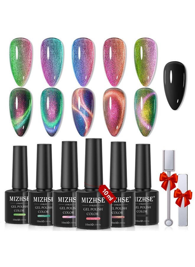 MIZHSE 9D Cat Eye Gel Nail Polish: Magnetic Gel Polish Set 10Ml 6 Colors With 2 Magnet Sticks Chameleon Magic Galaxy Shiny Effect Cateye Nail Gel Soak Off Nail Art Gift For Ladies  - Image 1