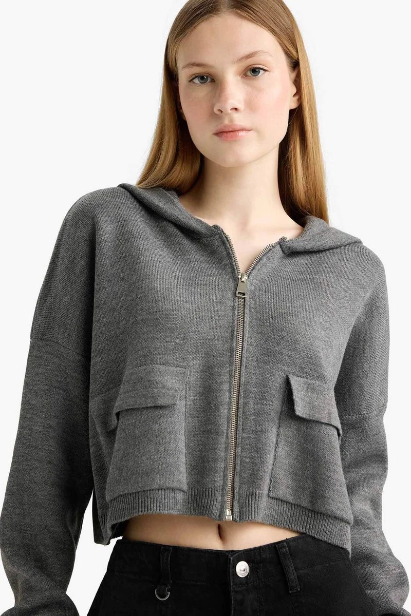 ديفاكتو Regular Fit Hooded Knitwear Cardigan