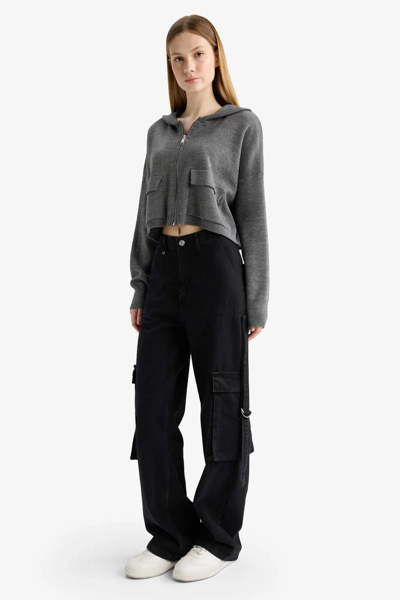 ديفاكتو Regular Fit Hooded Knitwear Cardigan