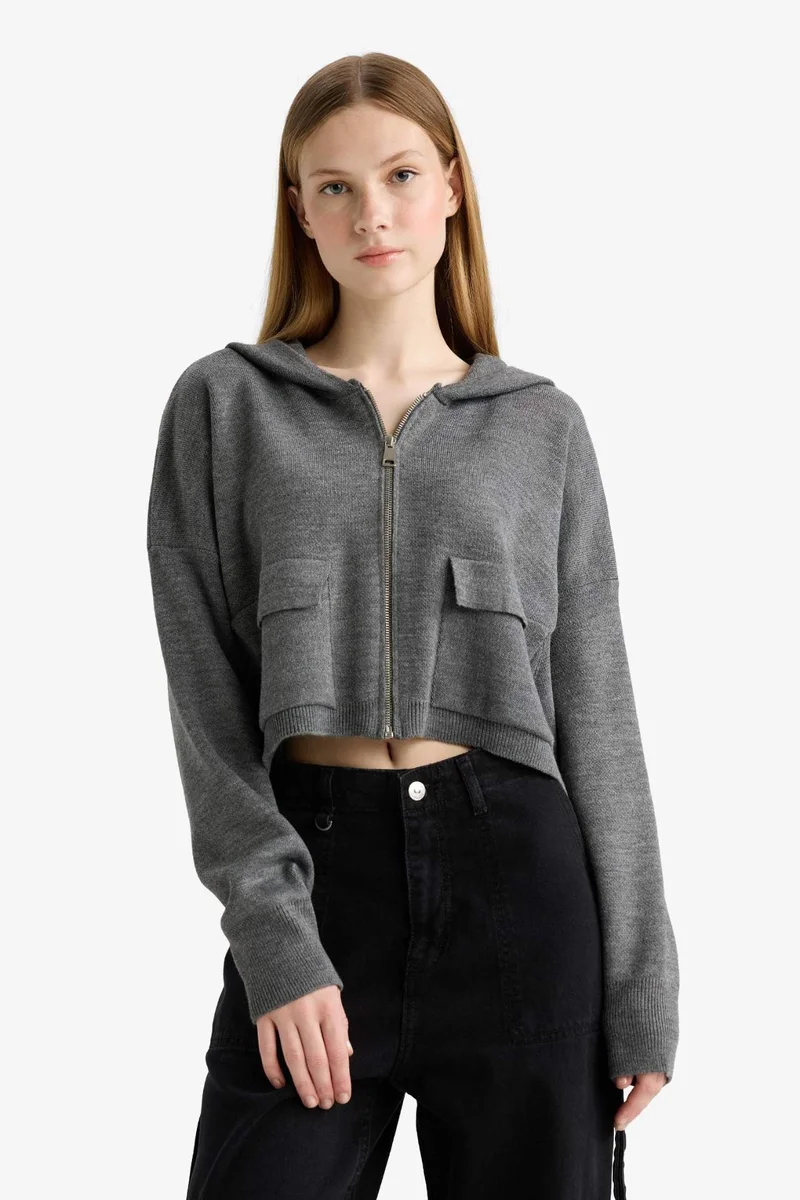 ديفاكتو Regular Fit Hooded Knitwear Cardigan