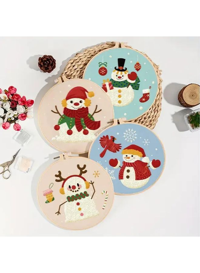 Winter Embroidery Kit For Beginners 4Pcs Snowman Pattern 11 81x11 81 Inch Colorful - Image 2