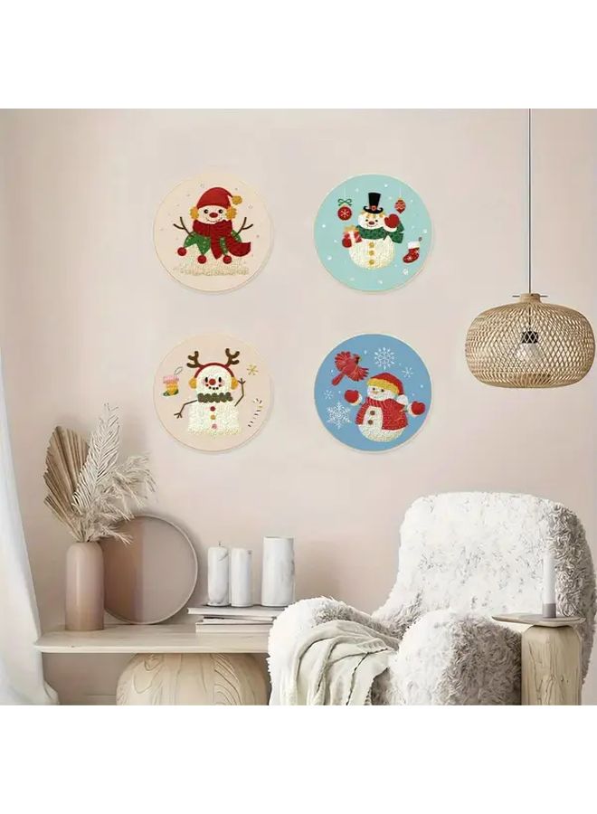 Winter Embroidery Kit For Beginners 4Pcs Snowman Pattern 11 81x11 81 Inch Colorful - Image 5