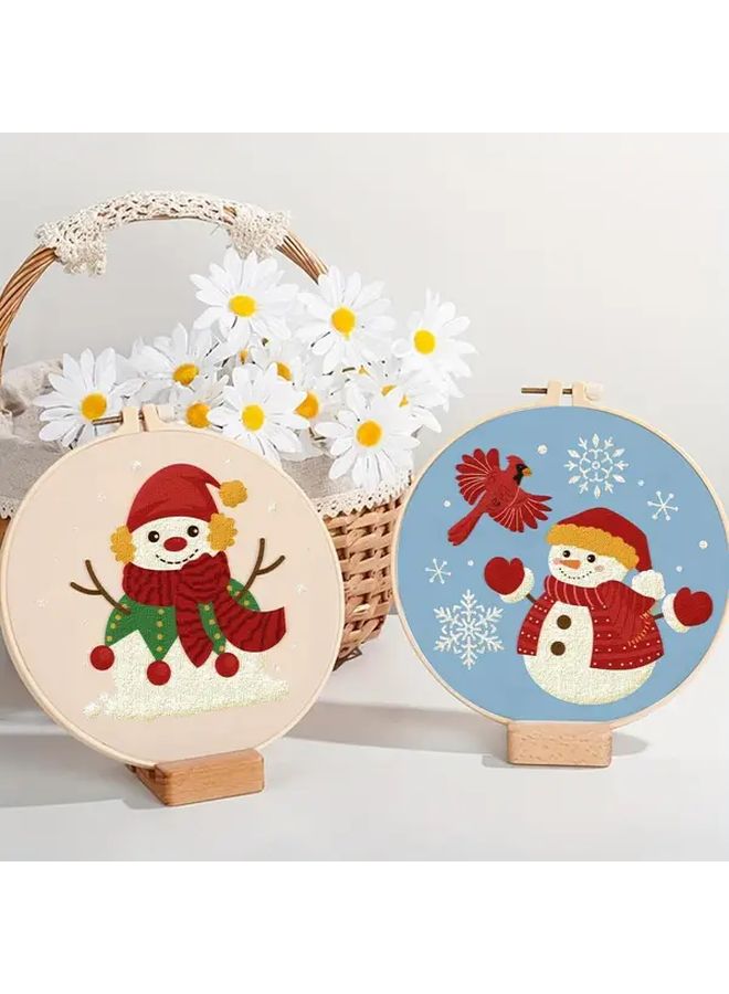 Winter Embroidery Kit For Beginners 4Pcs Snowman Pattern 11 81x11 81 Inch Colorful - Image 4