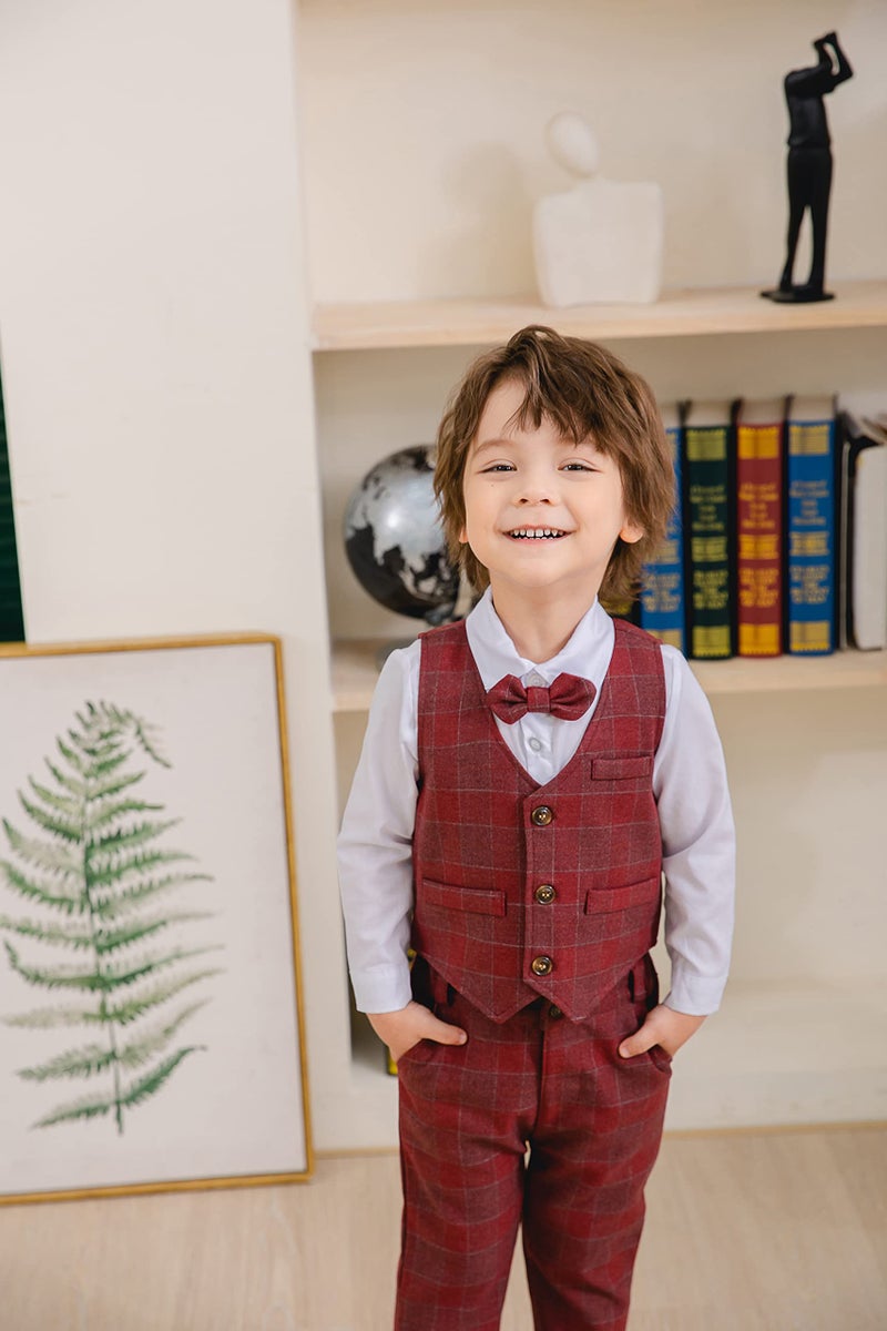 Kimocat Boys 3Pcs Clothing Sets Long Sleeve Bowtie Shirts +Vest +Pants Casual Suit - Image 4