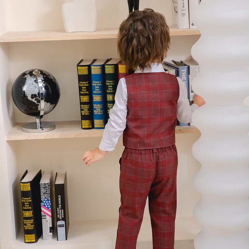 Kimocat Boys 3Pcs Clothing Sets Long Sleeve Bowtie Shirts +Vest +Pants Casual Suit - Image 2