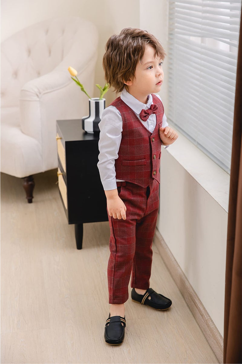 Kimocat Boys 3Pcs Clothing Sets Long Sleeve Bowtie Shirts +Vest +Pants Casual Suit - Image 5