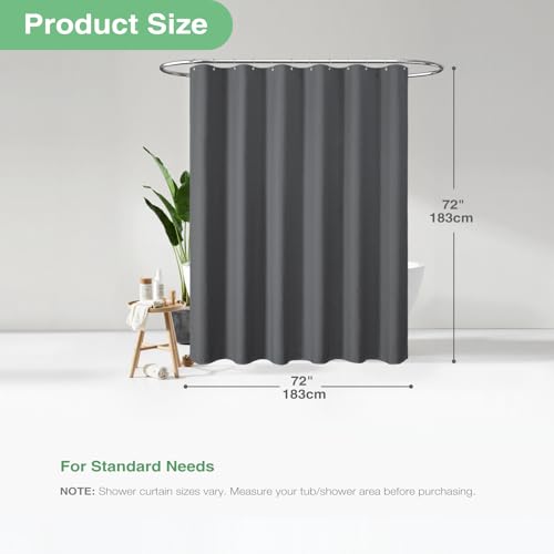 Dynamene Charcoal Grey Fabric Shower Curtain - Waffle Weave Textured Heavy Duty Cloth Shower Curtains for Bathroom, 256GSM Hotel Luxury Weighted Bath Curtain Set with 12 Plastic Hooks,72x72 - Image 3