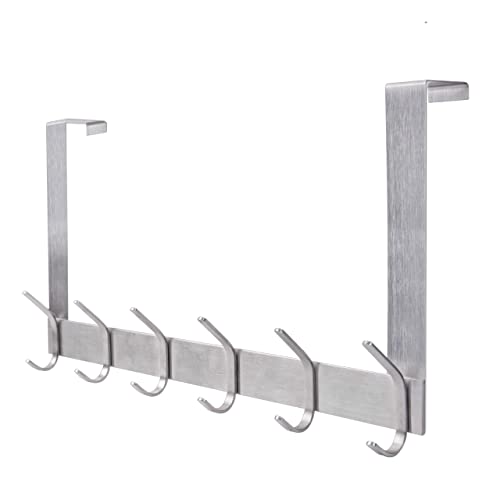 YUMORE Over The Door Hooks, Stainless Steel Heavy Duty Door Hanger for Coats Robes Hats Clothes Towels, Hanging Towel Rack Organizer, Easy Install Space Saving Bathroom Hooks - Image 1