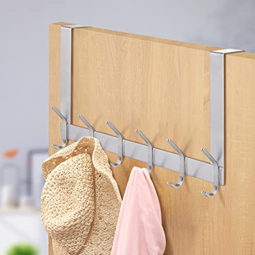 YUMORE Over The Door Hooks, Stainless Steel Heavy Duty Door Hanger for Coats Robes Hats Clothes Towels, Hanging Towel Rack Organizer, Easy Install Space Saving Bathroom Hooks - Image 4