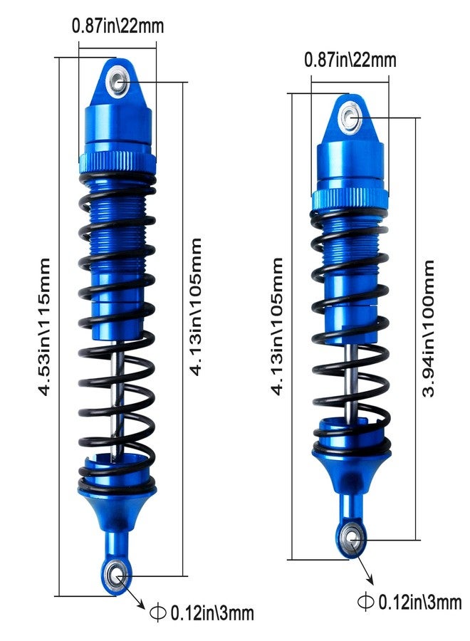 AllinRC 4Pcs All Metal Aluminum Front & Rear RC Shocks for 1/10 RC Truck Traxxas Slash 4x4 Rustler 4X4 shocks Stampede 4X4 shocks Hoss 4X4 Replace 5862 3760 3762 (Blue) - Image 3