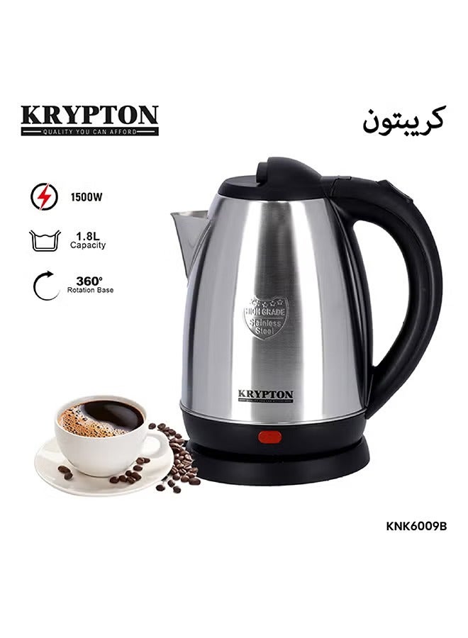 KRYPTON Stainless Steel Electric Kettle with 360-Degree Rotation Base, Auto Safety Off, Perfect for Boiling Water, Milk & Tea, Protection from Overheating and Dry Boil 1.8 L 1500 W 1500 KNK6009B Silver - Image 1