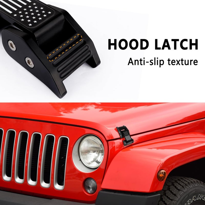 carleef 2PCS Aluminum Hood Latch Lock with American Flag Design for Jeep Wrangler JK JKU 2007-2018 - Image 4