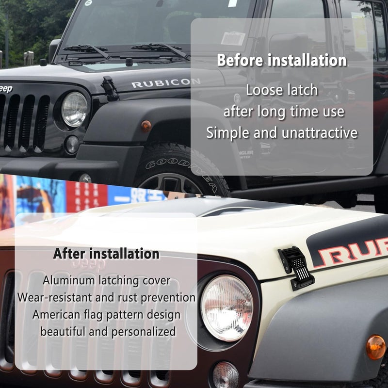 carleef 2PCS Aluminum Hood Latch Lock with American Flag Design for Jeep Wrangler JK JKU 2007-2018 - Image 3