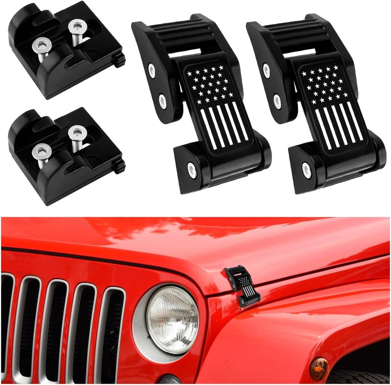 carleef 2PCS Aluminum Hood Latch Lock with American Flag Design for Jeep Wrangler JK JKU 2007-2018 - Image 1
