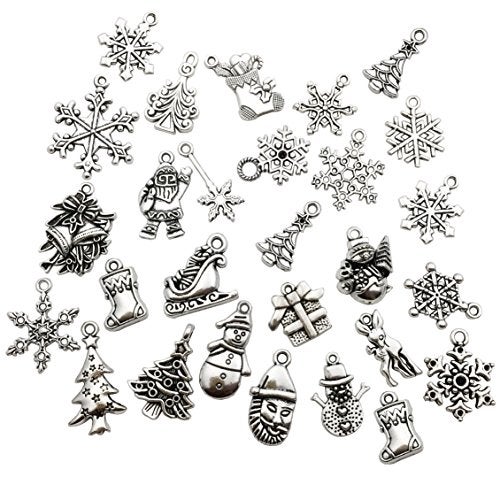 iloveDIYbeads 75 pcs Mixed Craft Supplies Christmas Tree Snowflakes Deer Bell Stocking Charms Pendants for Crafting Jewelry Findings Making Accessory For DIY Necklace Bracelet (M041) - Image 1